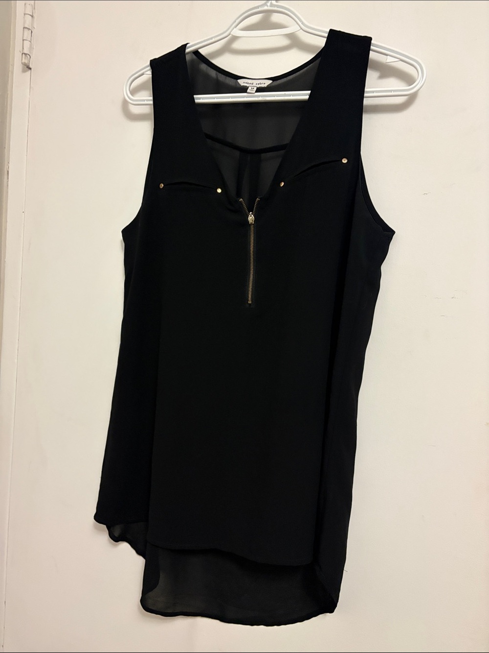 Naked Zebra Black Sleeveless Zip-Front Tank with Gold Accents